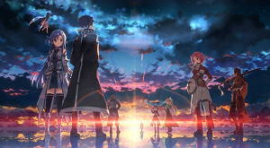 刀剑神域全集高清海报，桐人与亚丝娜并肩作战