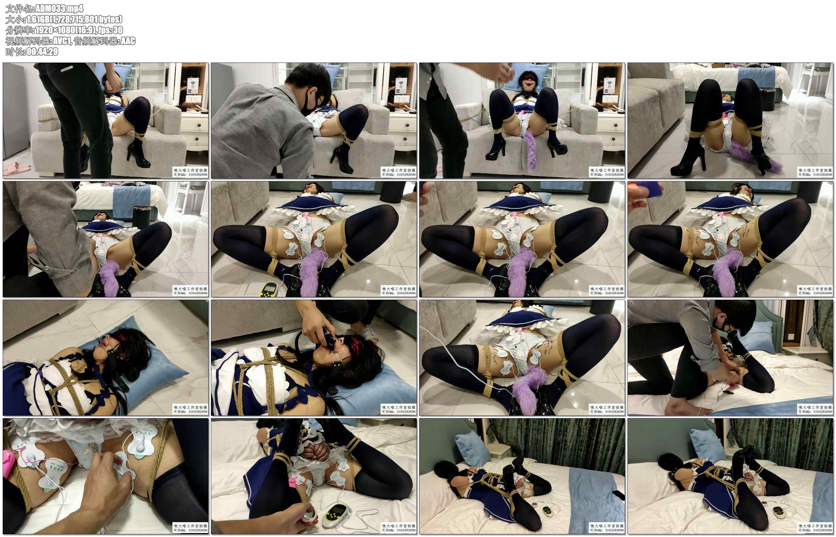 【嗷大喵】被绑架贩卖的二次元少女 8 蕾姆恶魔cos被日式紧缚+M开腿+小球TD+尾巴+电极..