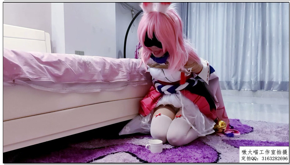 【嗷大喵】二次元少女cos系列 八重樱cos+日式紧缚口球+快乐棒+跪着行走+挠脚心+高脚单…