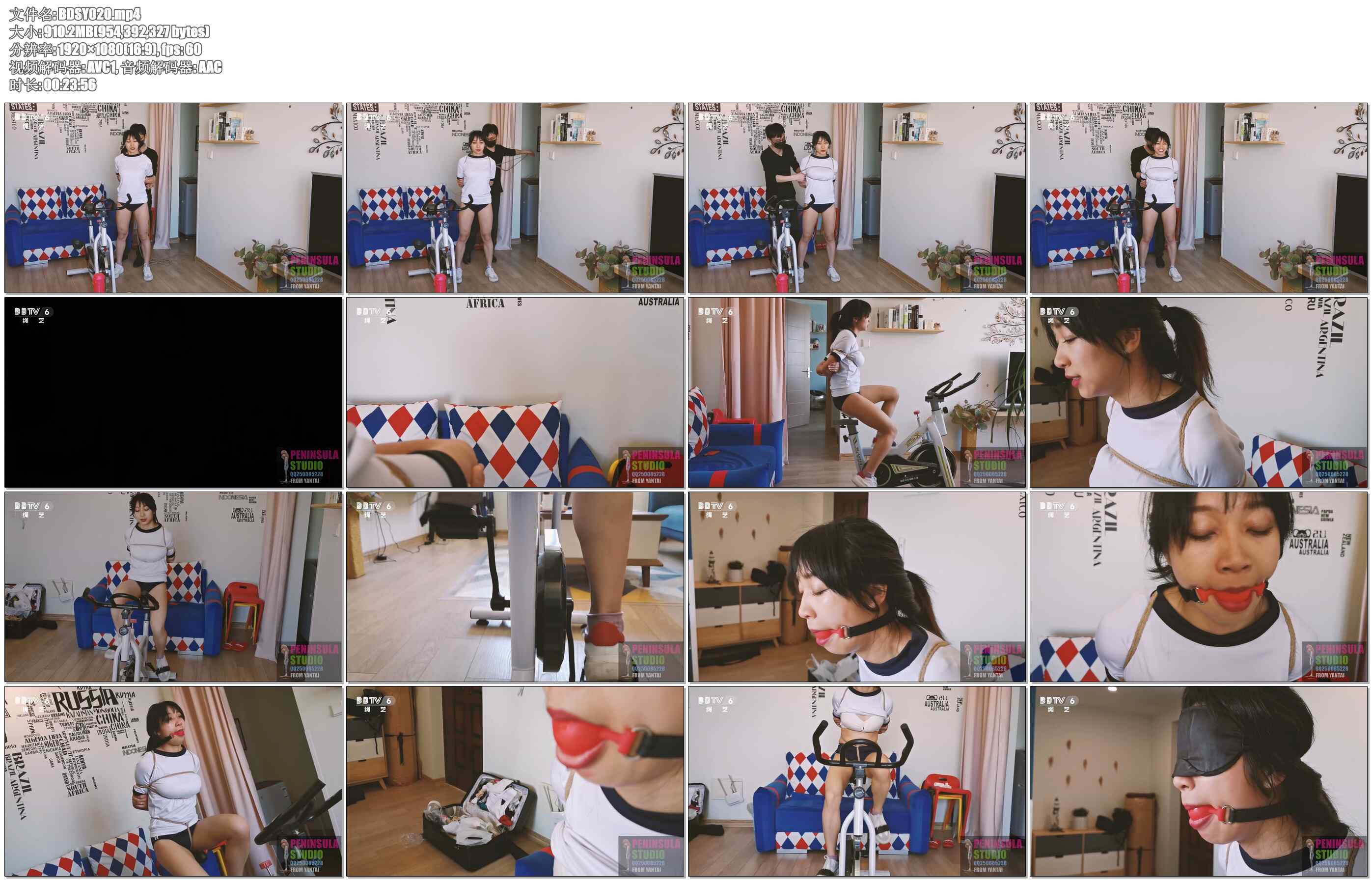 【半岛束艺】身体是捆绑的本钱，中国6线演员虞瑾儿口球股绳蒙眼健身