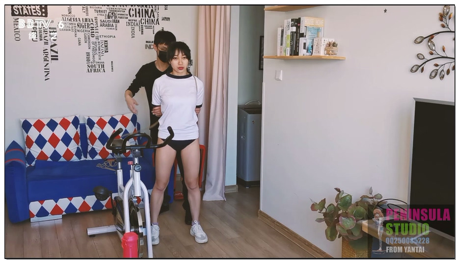 【半岛束艺】身体是捆绑的本钱，中国6线演员虞瑾儿口球股绳蒙眼健身