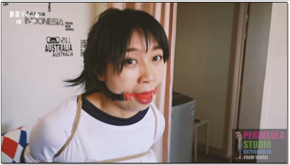 【半岛束艺】身体是捆绑的本钱，中国6线演员虞瑾儿口球股绳蒙眼健身