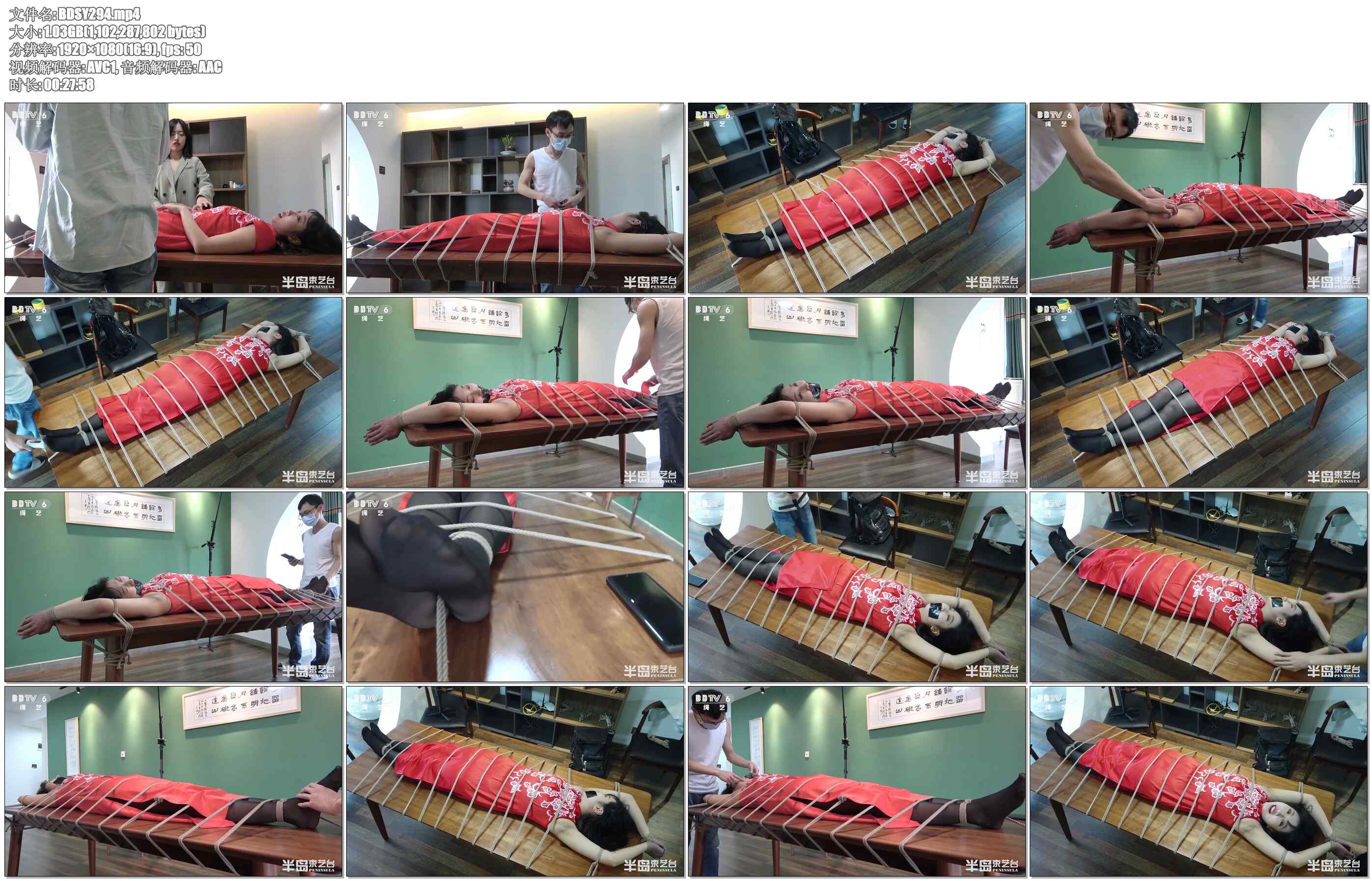 【半岛束艺】美国定拍：小蛇旗袍黑丝桌上捆绑玩弄