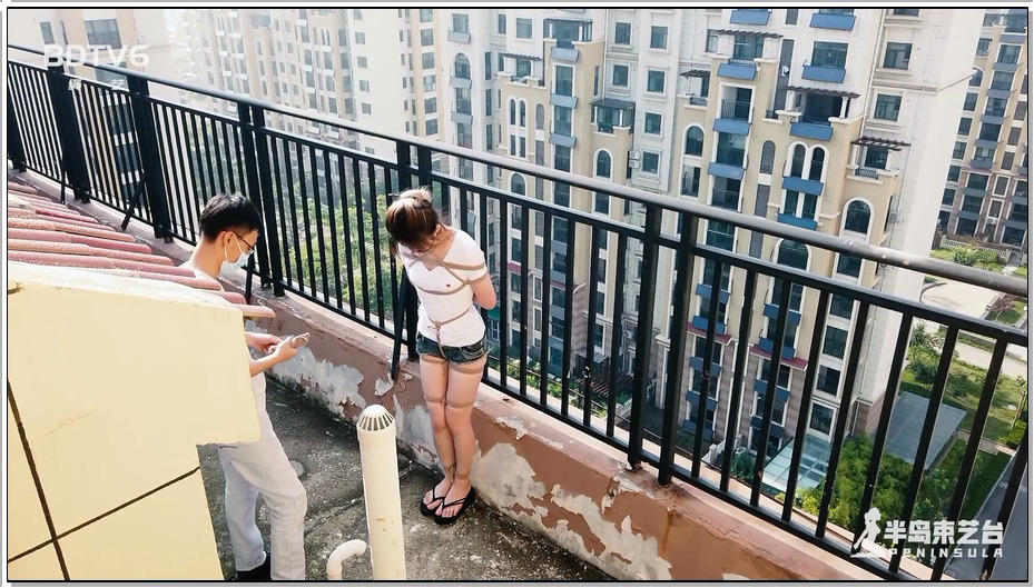 【半岛束艺】鹿野楼顶栏杆颈部固定，艰难移动回窝