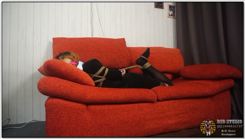 【BSD】下班回家后的OL还没来得及换掉制服黑丝，就被捆在了沙发上，口球堵嘴丝袜塞嘴…