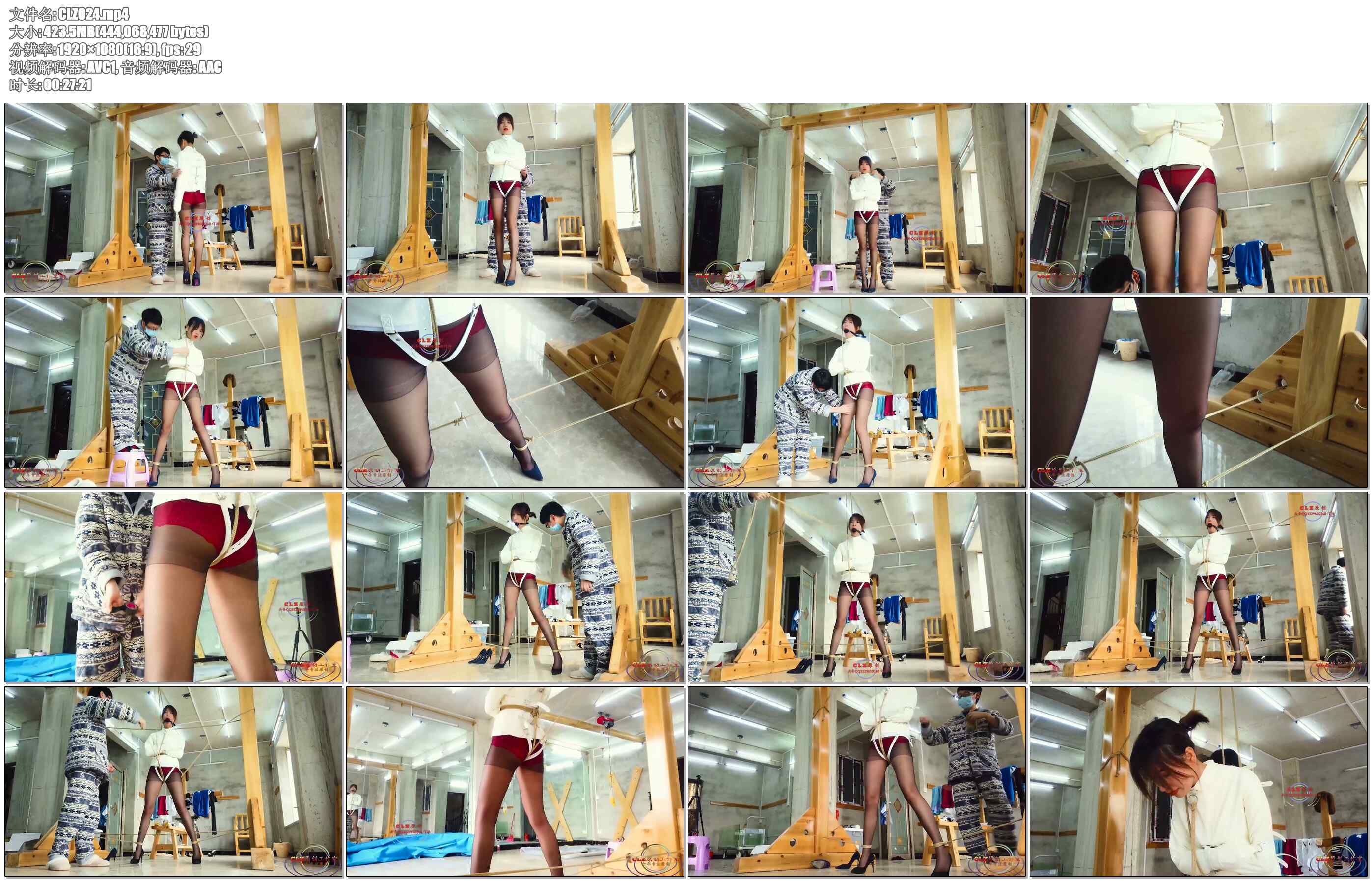 【clz原创】灵粒穿拘束衣黑丝高跟大长腿，玩弄股绳，第一次尝试带5.8厘米的大口球！