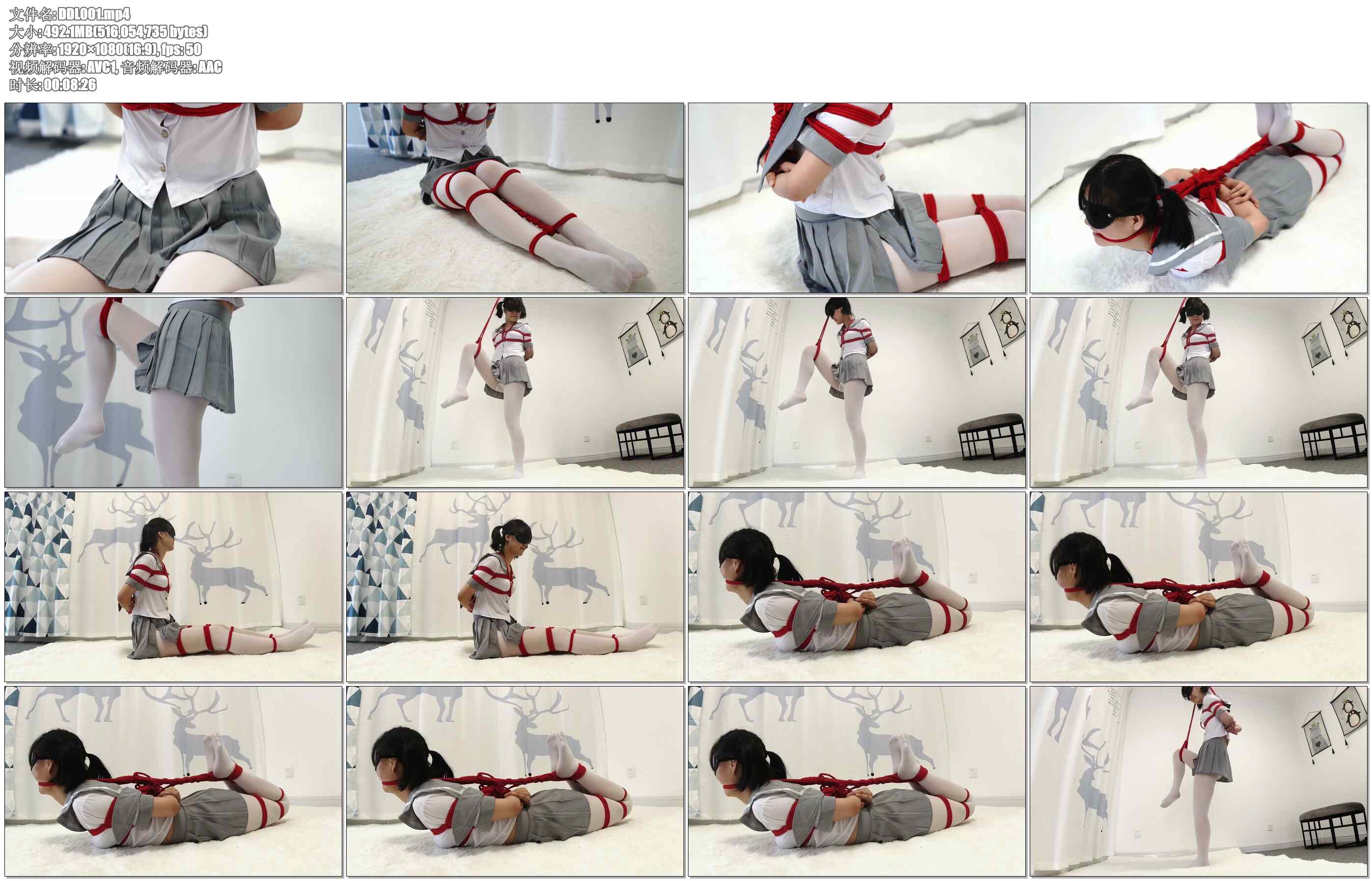 【多多洛】白丝妹子吊缚，四马捆绑勒嘴