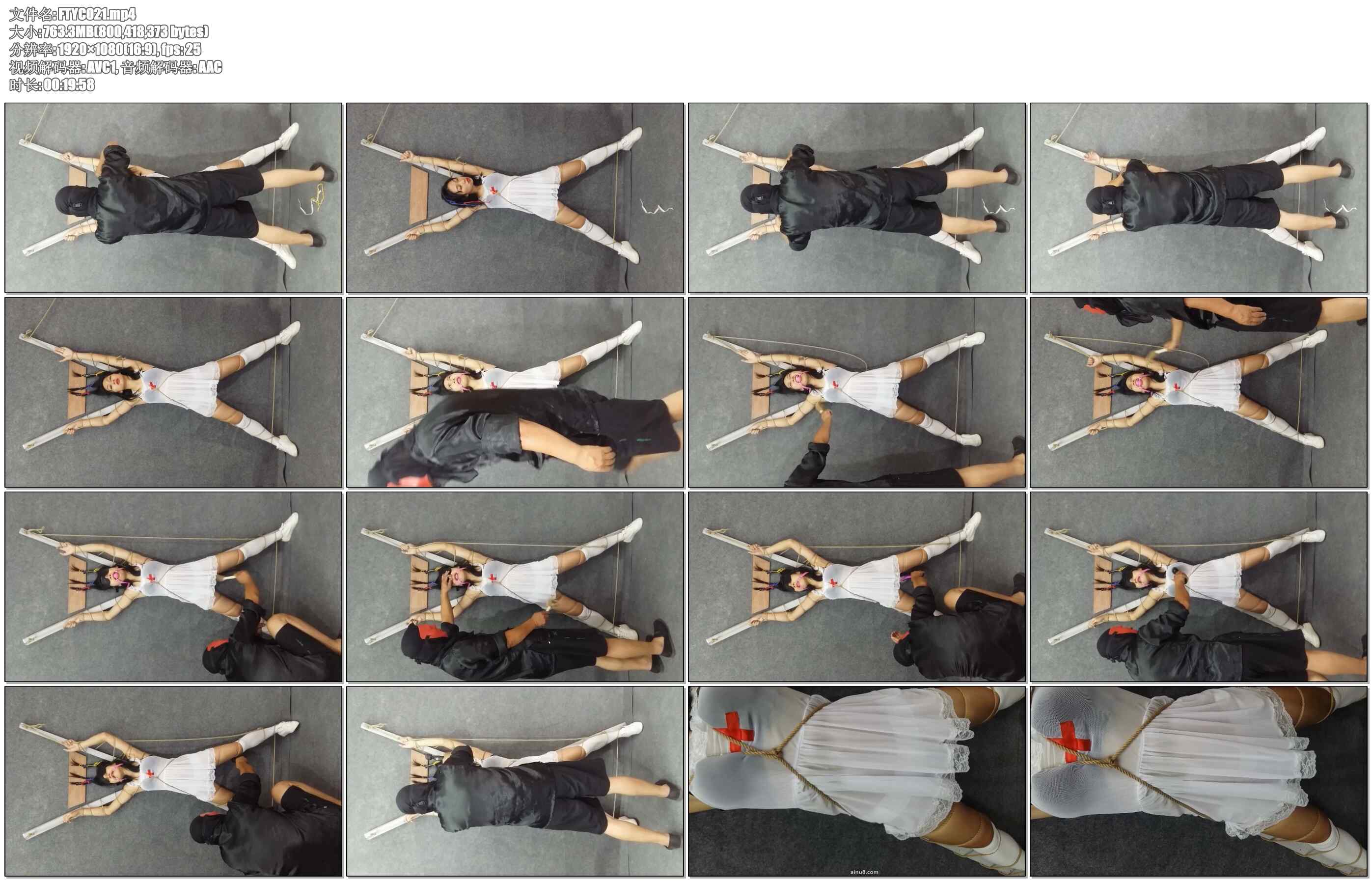 【飞天原创】云儿被粗暴固定在X刑架上，头发钉在木板上，动弹不得，只能任人宰割