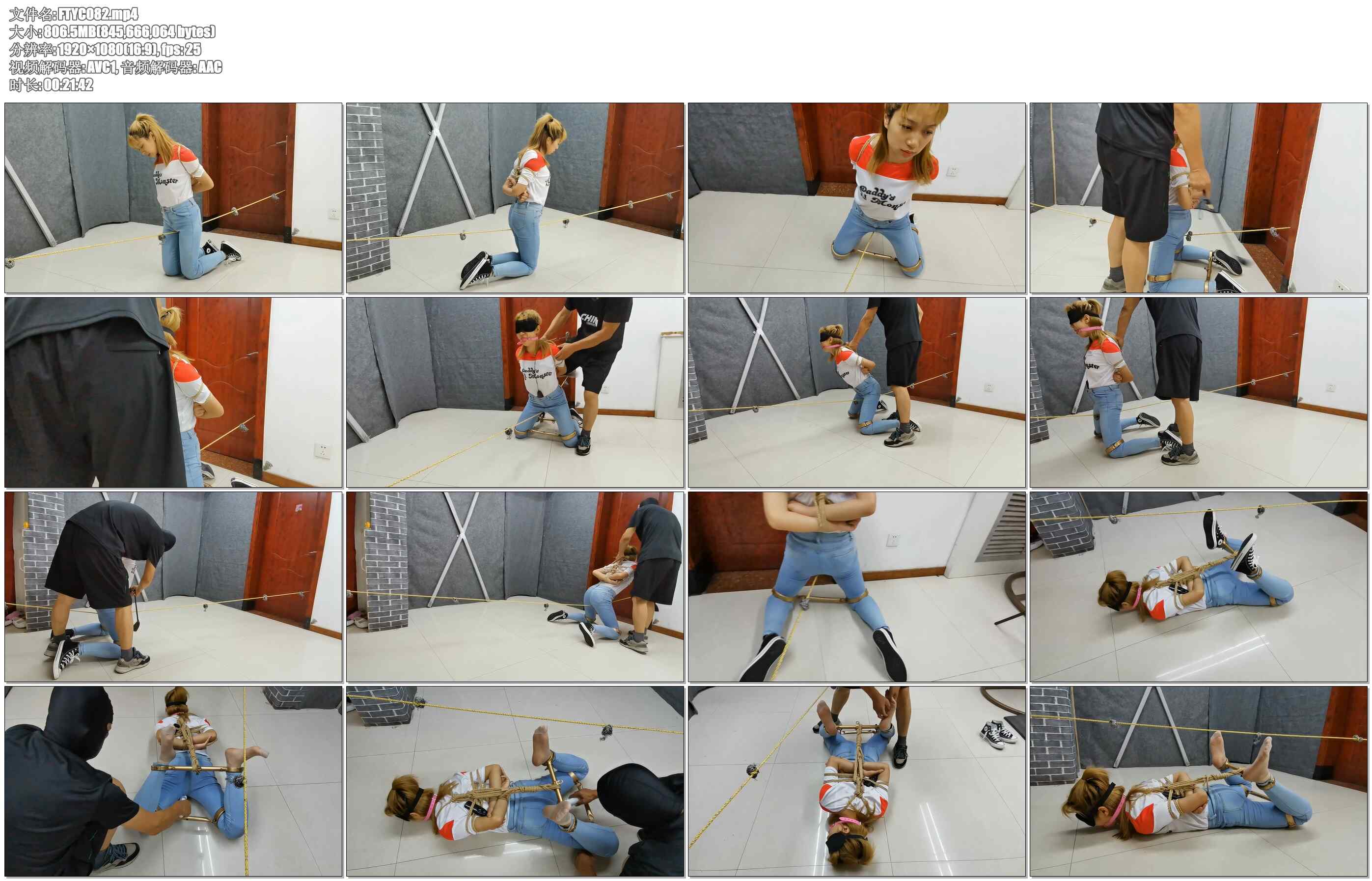 【飞天原创】云儿全程电动，最刺激的大腿铐住，在股绳拍打下艰难跪立行走，累的爬下继…