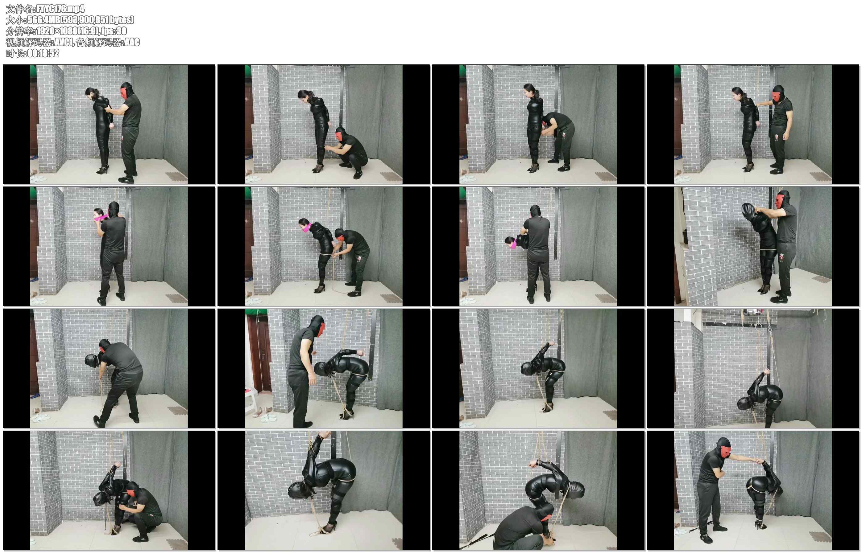 【飞天原创】柔柔皮衣高跟,丝袜堵嘴，皮帽全封,呼吸困难,双腿紧缚、黑带直臂紧缚高吊…