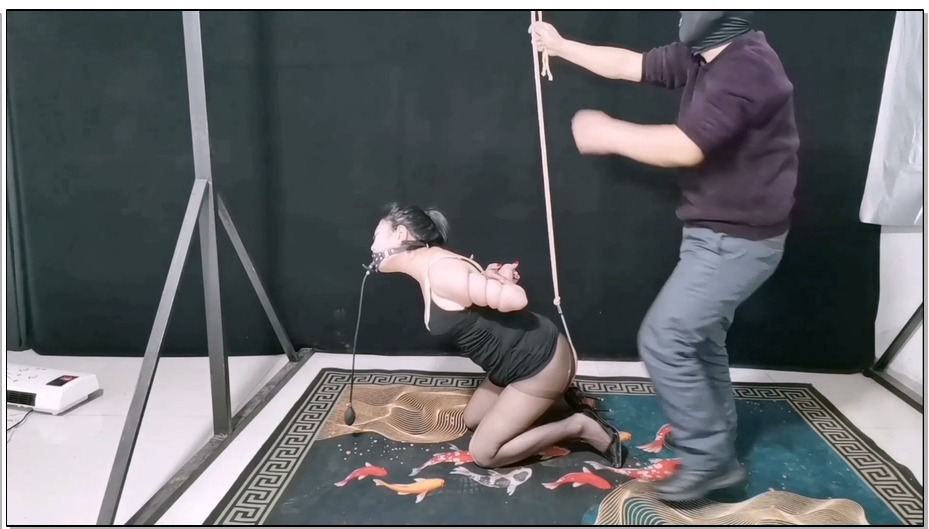 【飞天原创】雨菲奴细绳五花紧缚加气堵嘴，,GG高吊，下面疼痛难忍，不时地遭到鞭打