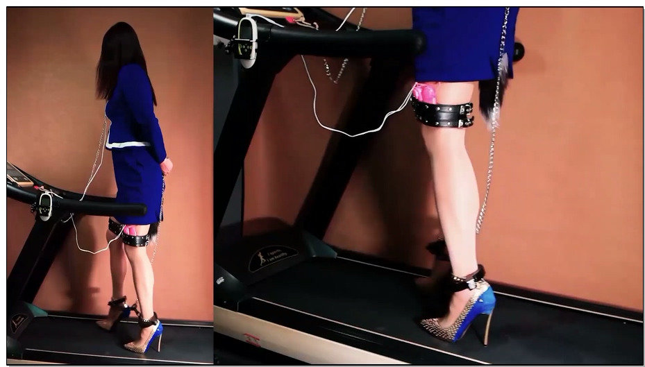 【高跟遇到跑步机】金属高跟 重镣虐足 重镣禁锢撒入豆子的13cm超高金属跟在跑步机上