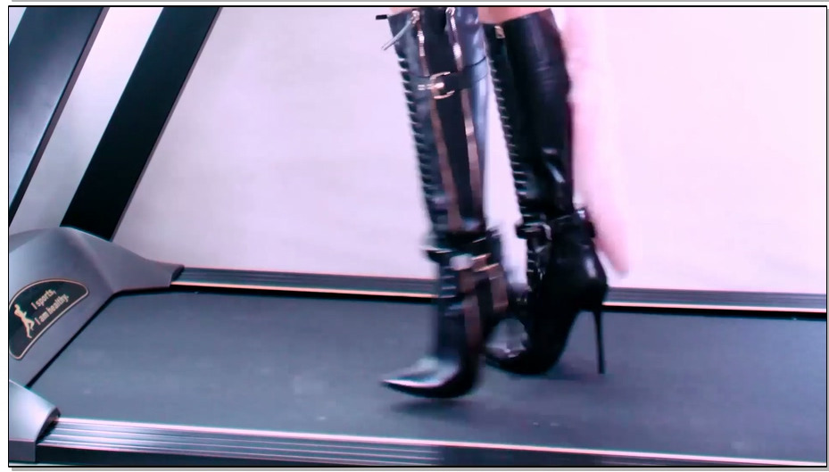 【高跟遇到跑步机】短裙下的NZ超高细跟长靴与3公斤重镣五花在跑步机上