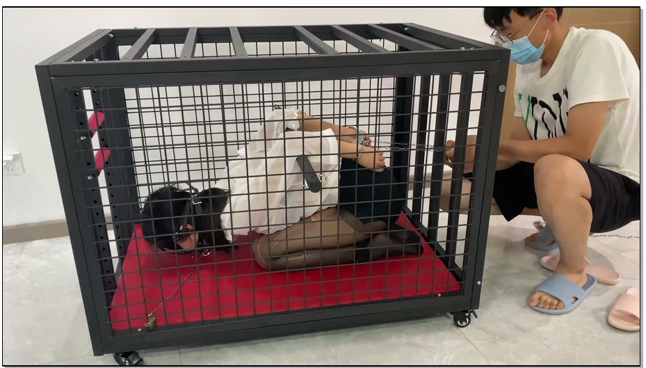 【涵涵特辑】K9狗笼调教 开口器+流口水+镣铐+铁链固定+黑丝+丁字裤+SP