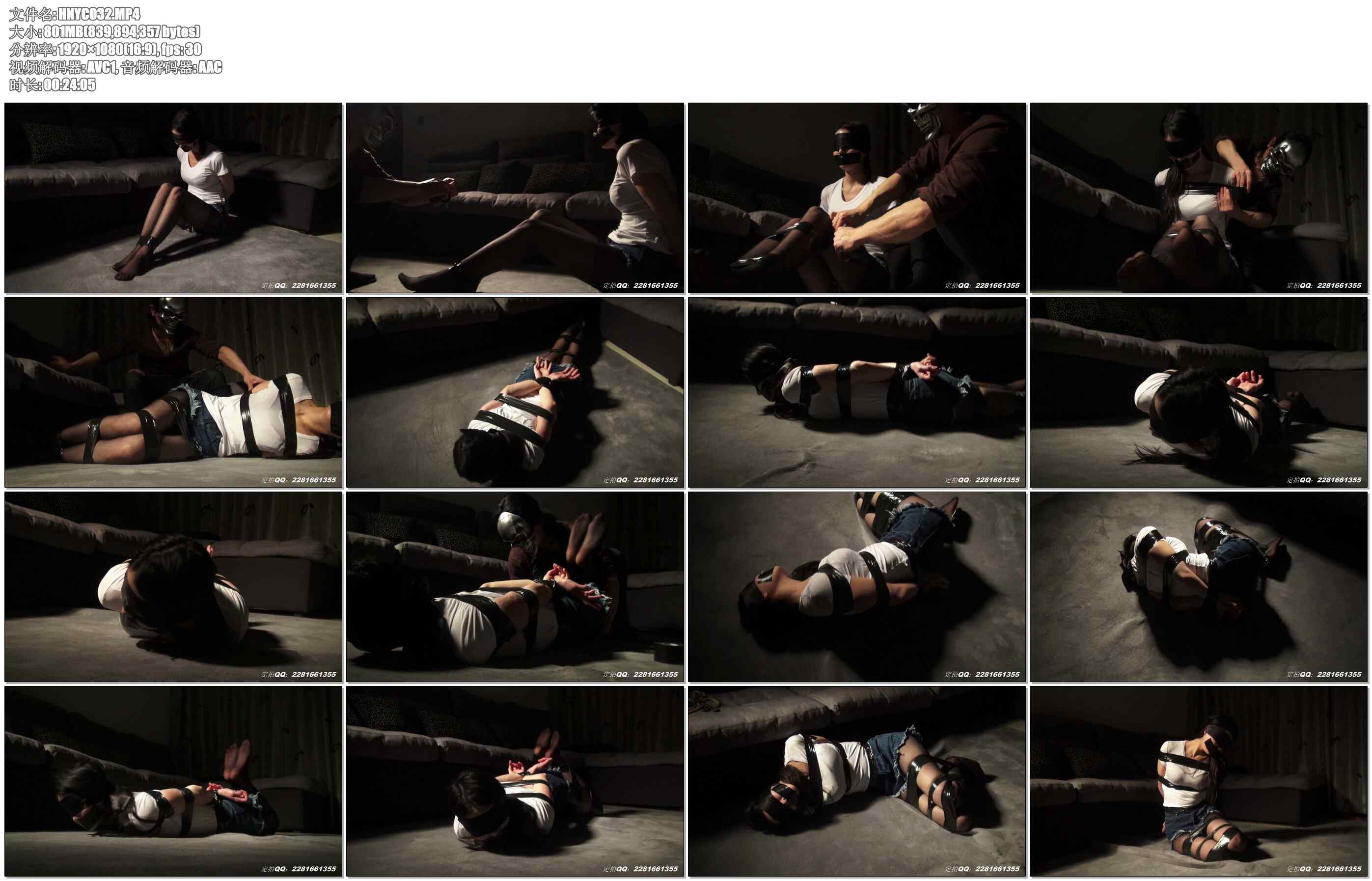 【灰鸟原创】幽暗的密室中，黑丝美女被蒙眼封嘴胶带缠身，苦苦挣扎.