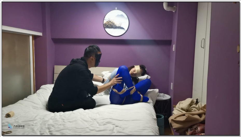 【JS原创】采文 性感蓝丝+后高手+股绳+团缚+蒙眼+口球堵嘴+挠痒+玩足