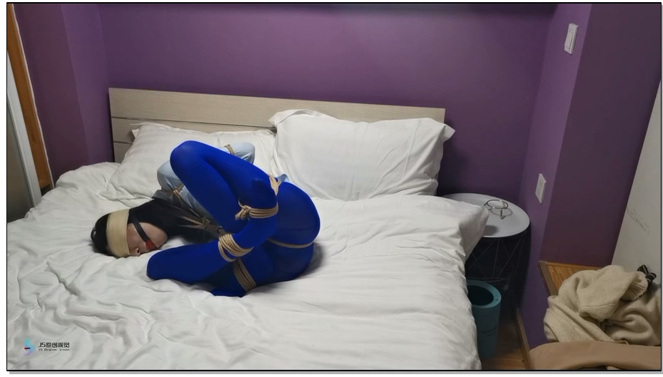 【JS原创】采文 性感蓝丝+后高手+股绳+团缚+蒙眼+口球堵嘴+挠痒+玩足