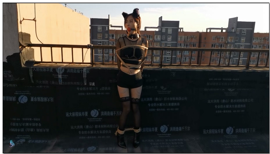 【JS原创】露台上的猫女郎，股绳，口球堵嘴口水直流