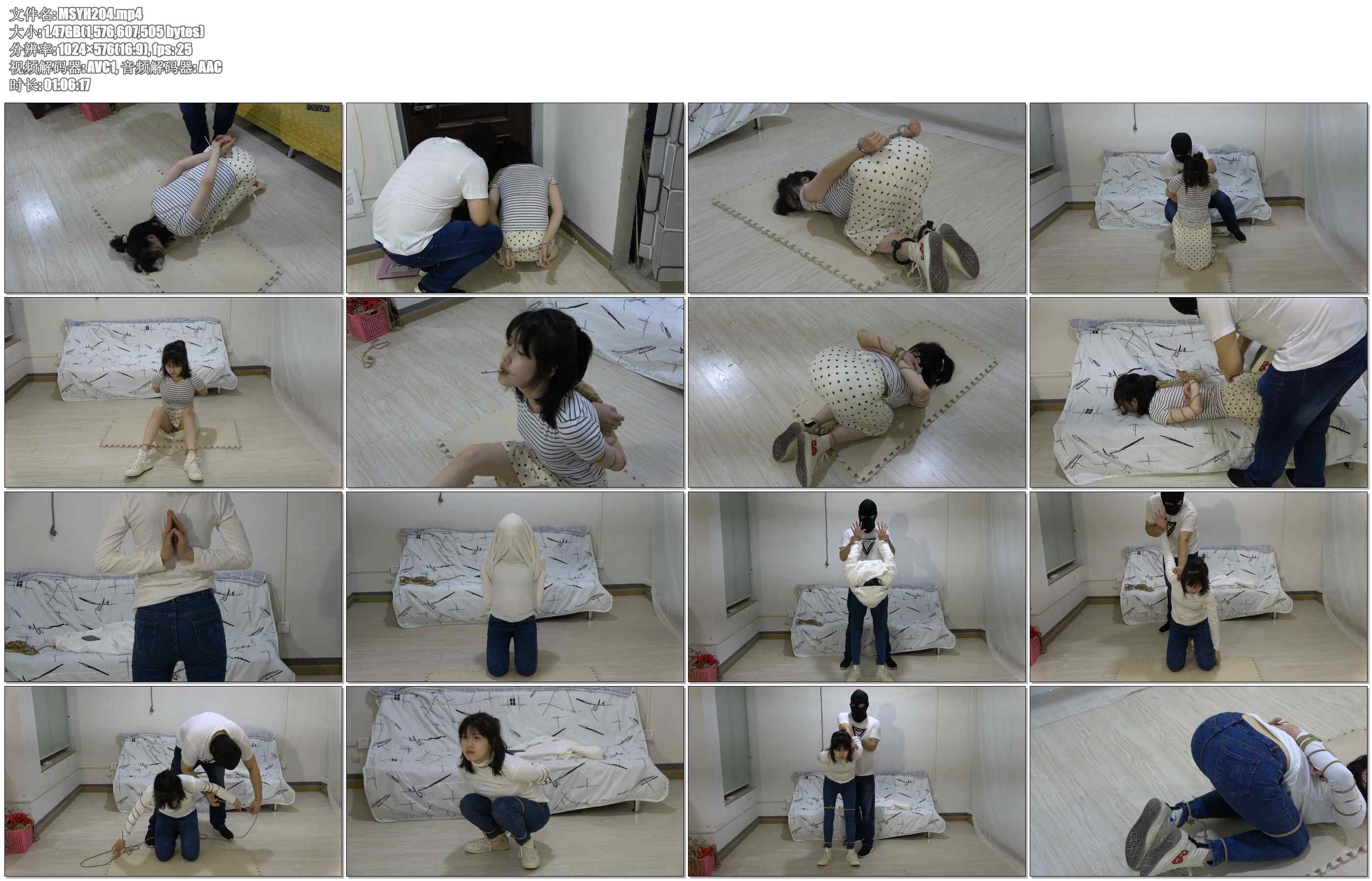 【美束映画】大学生小玉 反扭抓捕，扎带押解，反铐脚镣，五花大绑，驷马挣扎，打屁股