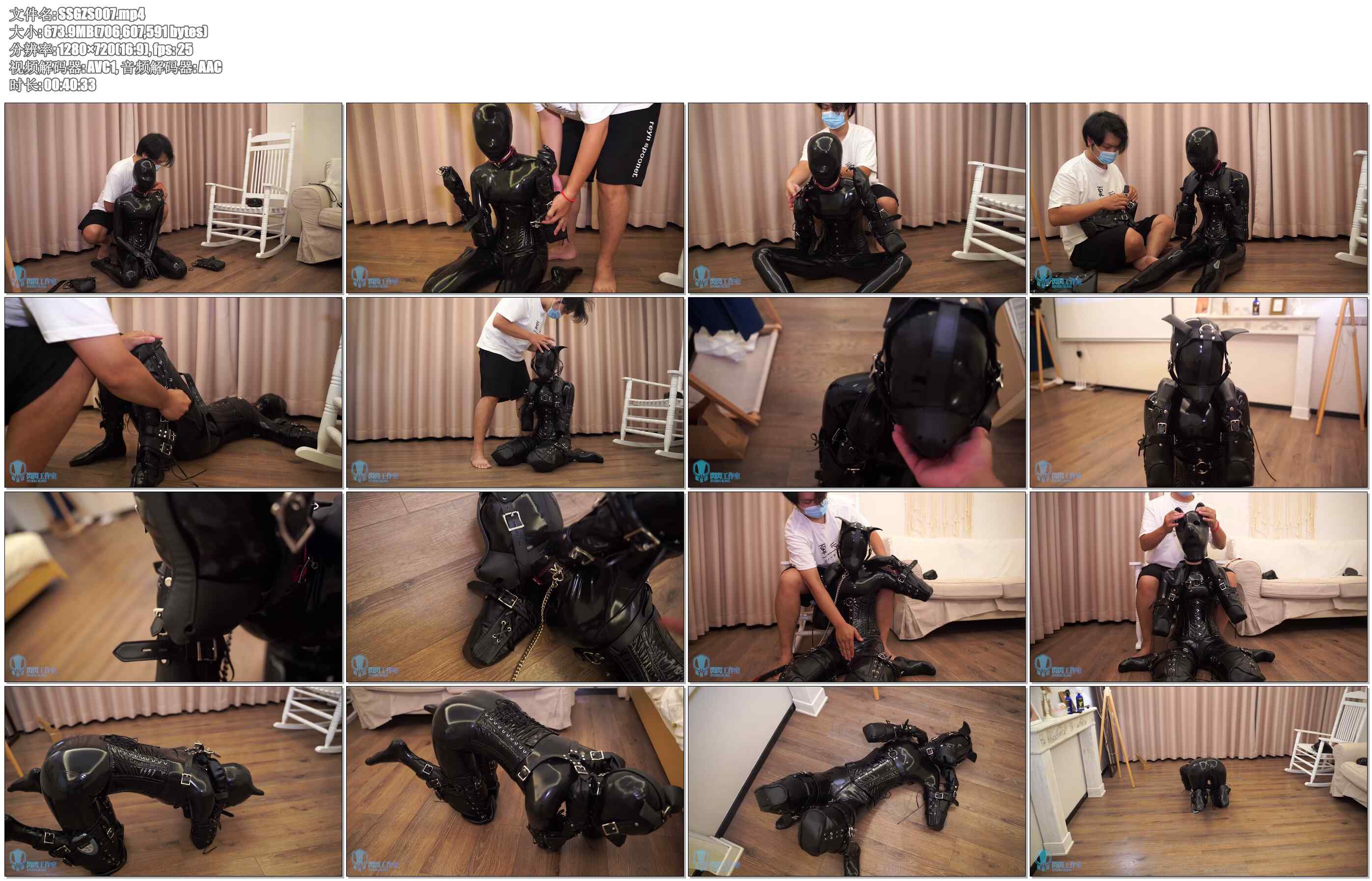 【闪闪工作室】挣扎游戏 单手套×拘束皮带×皮革头套×电击×震动刺激 逃脱任务