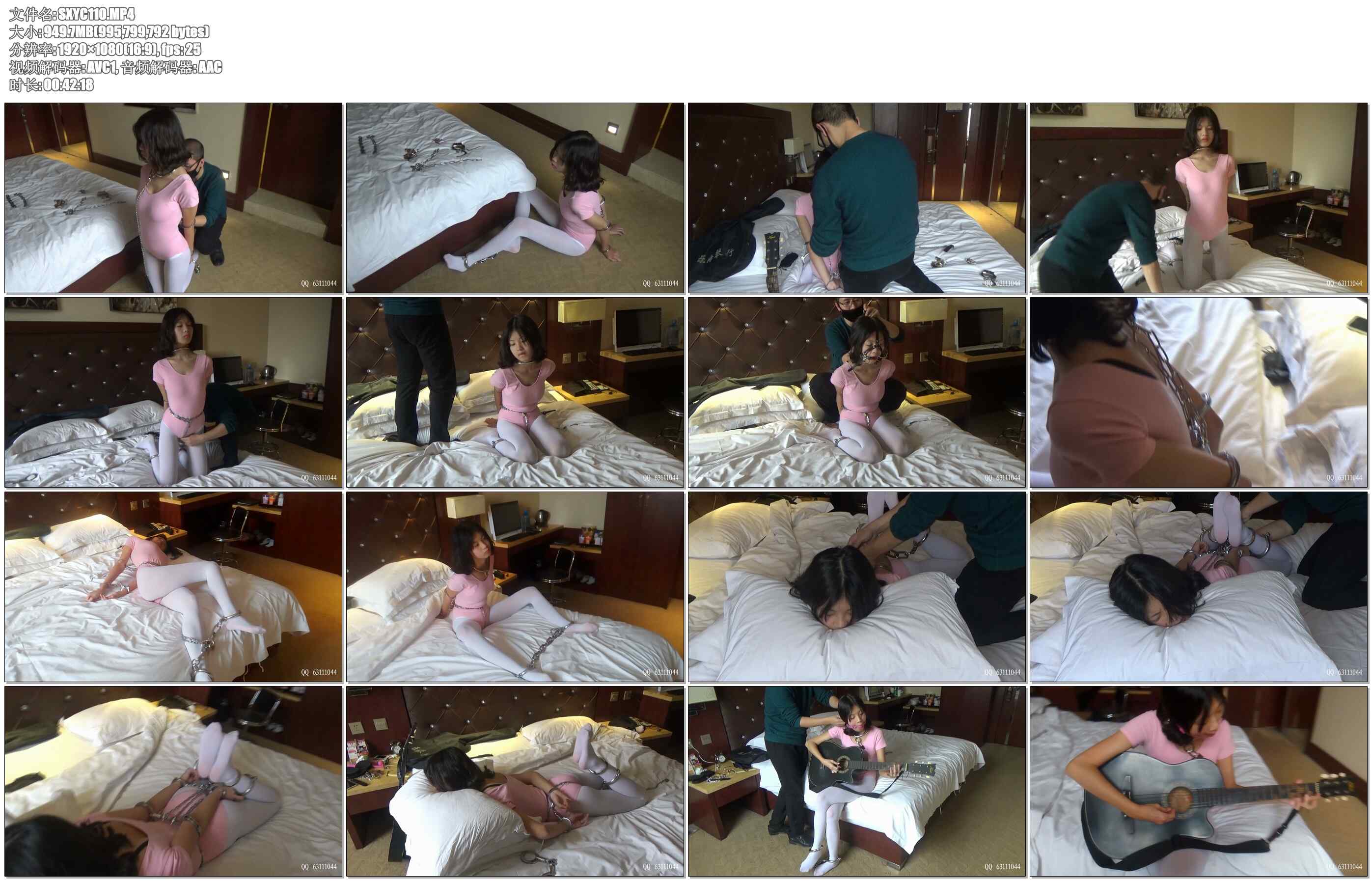 【随心原创】萌妹子体操服白裤袜镣铐2 背铐固定蝴蝶口伽堵嘴 难受的姿势 戴镣铐弹吉他