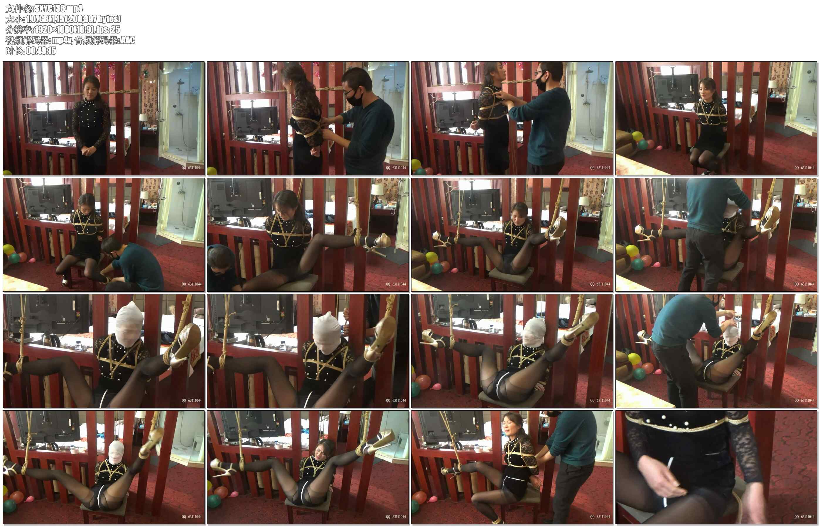 【随心原创】黑衣绳奴 双腿张开高吊 股绳黑丝 金色高根 白色超薄丝巾蒙面 呻吟迷离 刺…