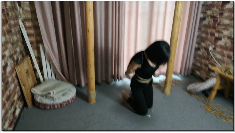 【随心原创】安雅 黑衣女侠 木枷 吊颈 斩标 细麻绳紧缚五花 忍耐力很好