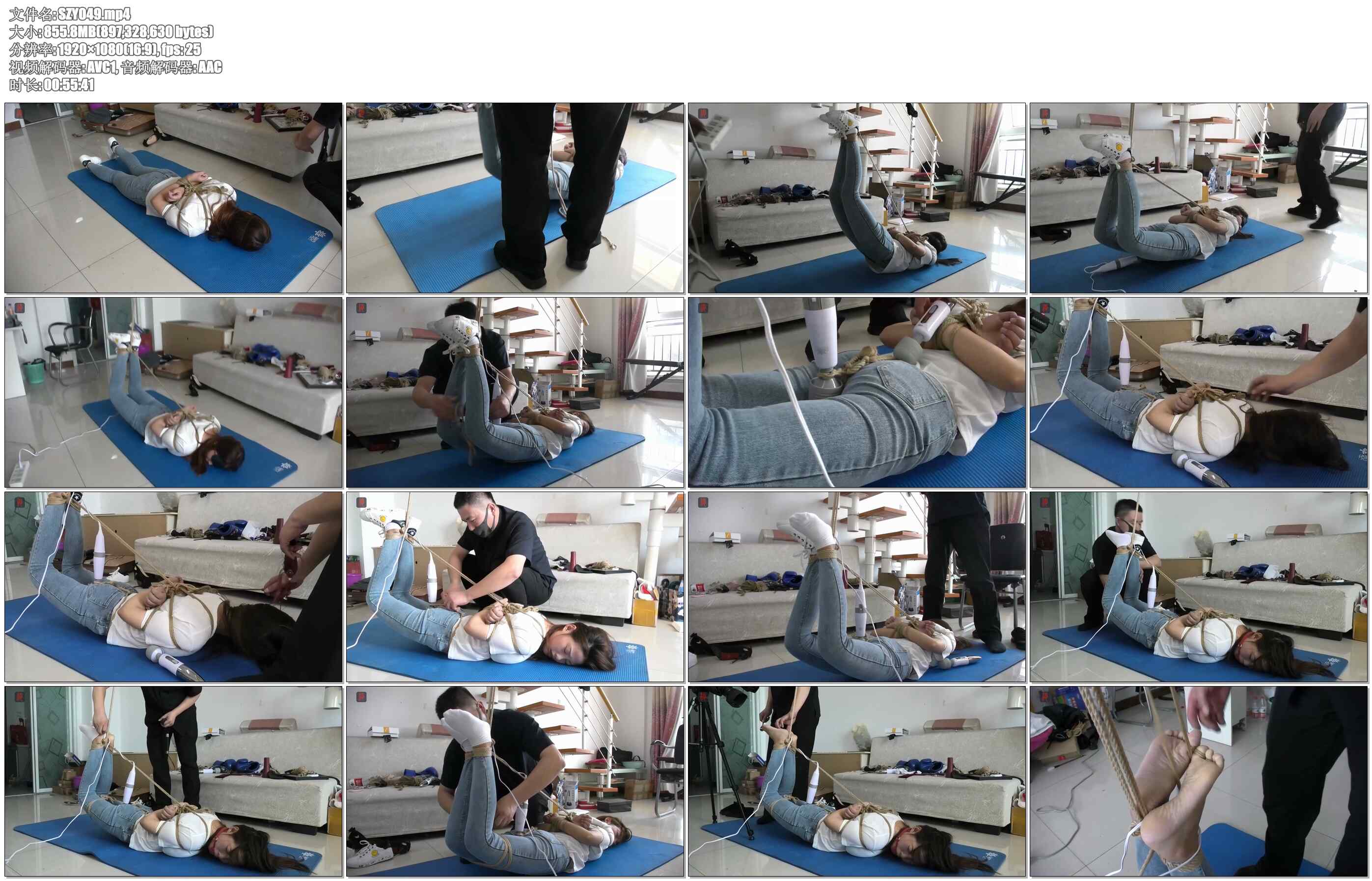 【绳之韵】大胸小绳模青妍暑假“打工”纪实，后高手捆绑双脚梁上半吊、蹂躏TJ 上集