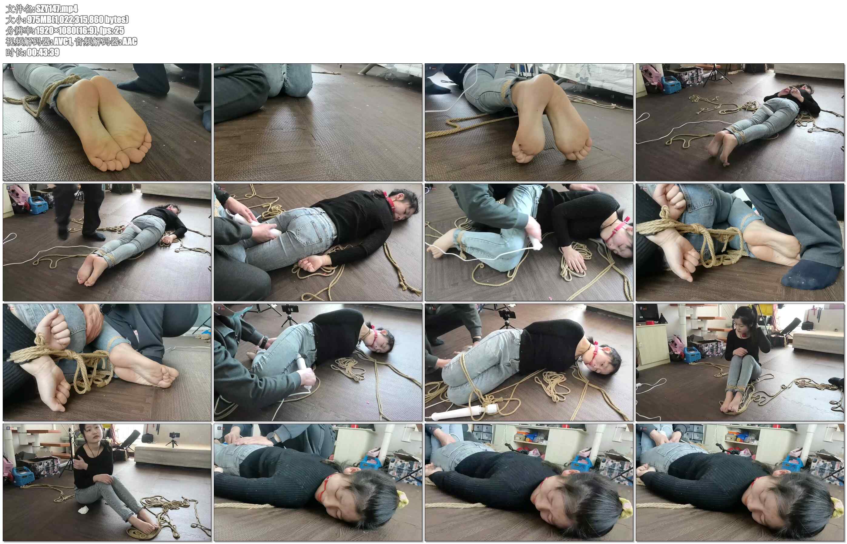 【绳之韵】小萌新，可爱小妹四月2：牛仔裤、驷马捆绑，口球+棒棒，调教室里的无助羔羊