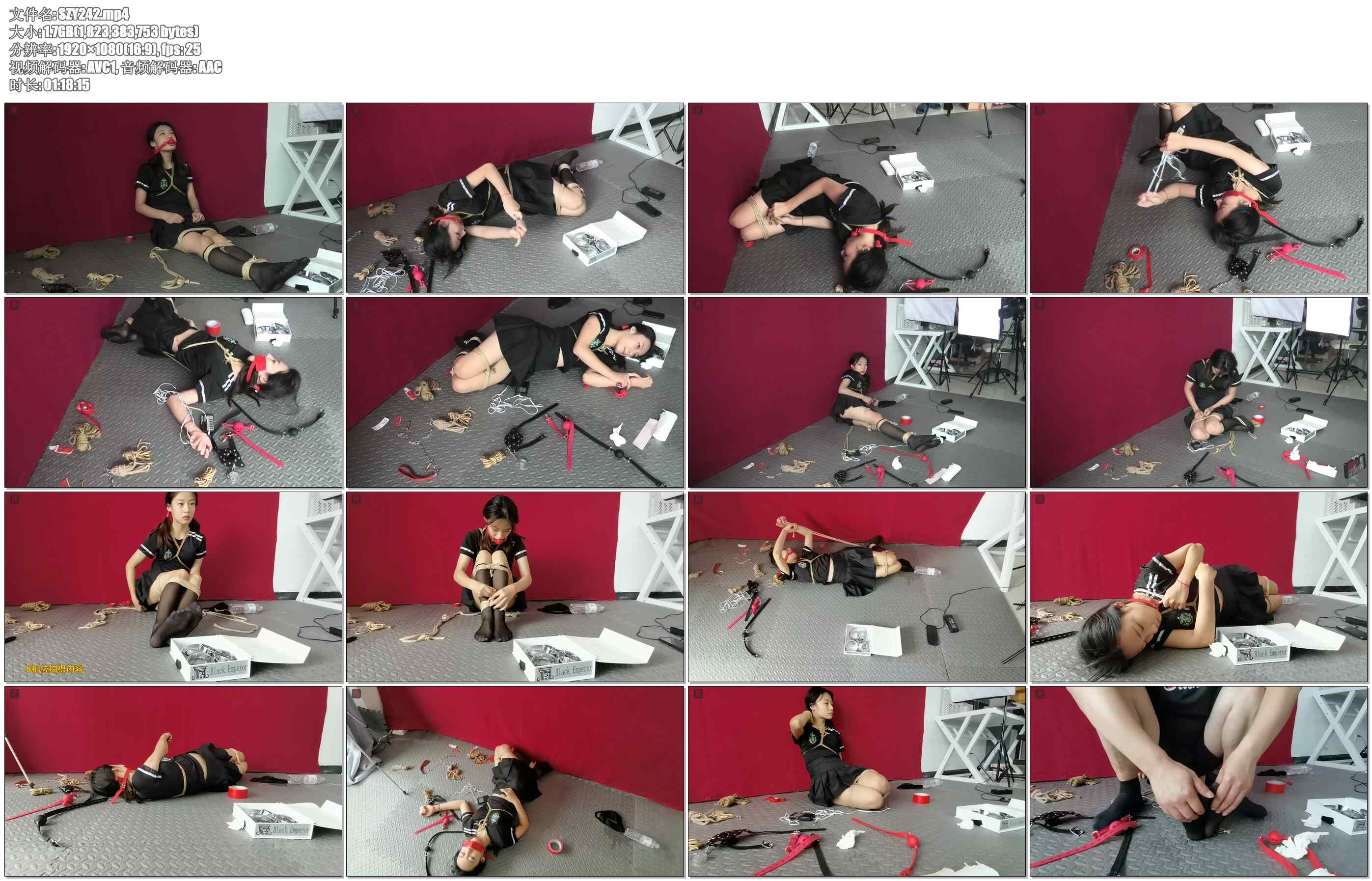 【绳之韵】自虐少女2：黑丝，自缚驷马，自我夹脚趾、电击虐足、强制TK