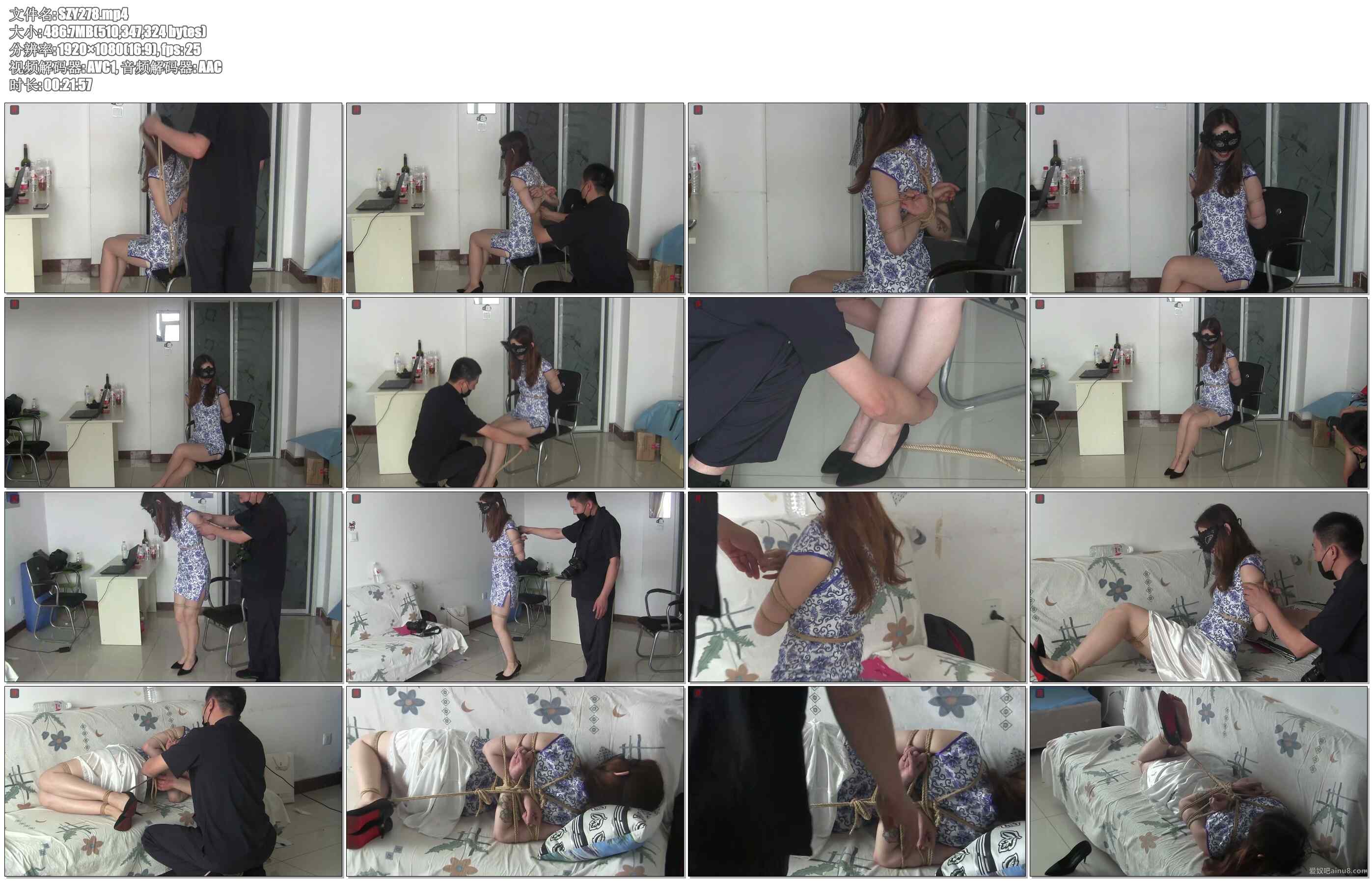 【绳之韵】外表很淑女，内心小野性的研一美女卿卿捆绑游戏初体验：青花小旗袍、高跟美…