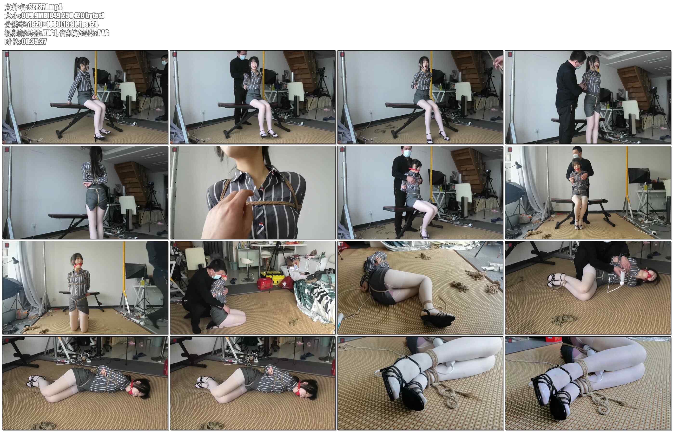【绳之韵】小呆职业装白丝，10CM细跟凉高，口球封堵，捆绑手脚，耻辱游戏，亵玩、TJ细..