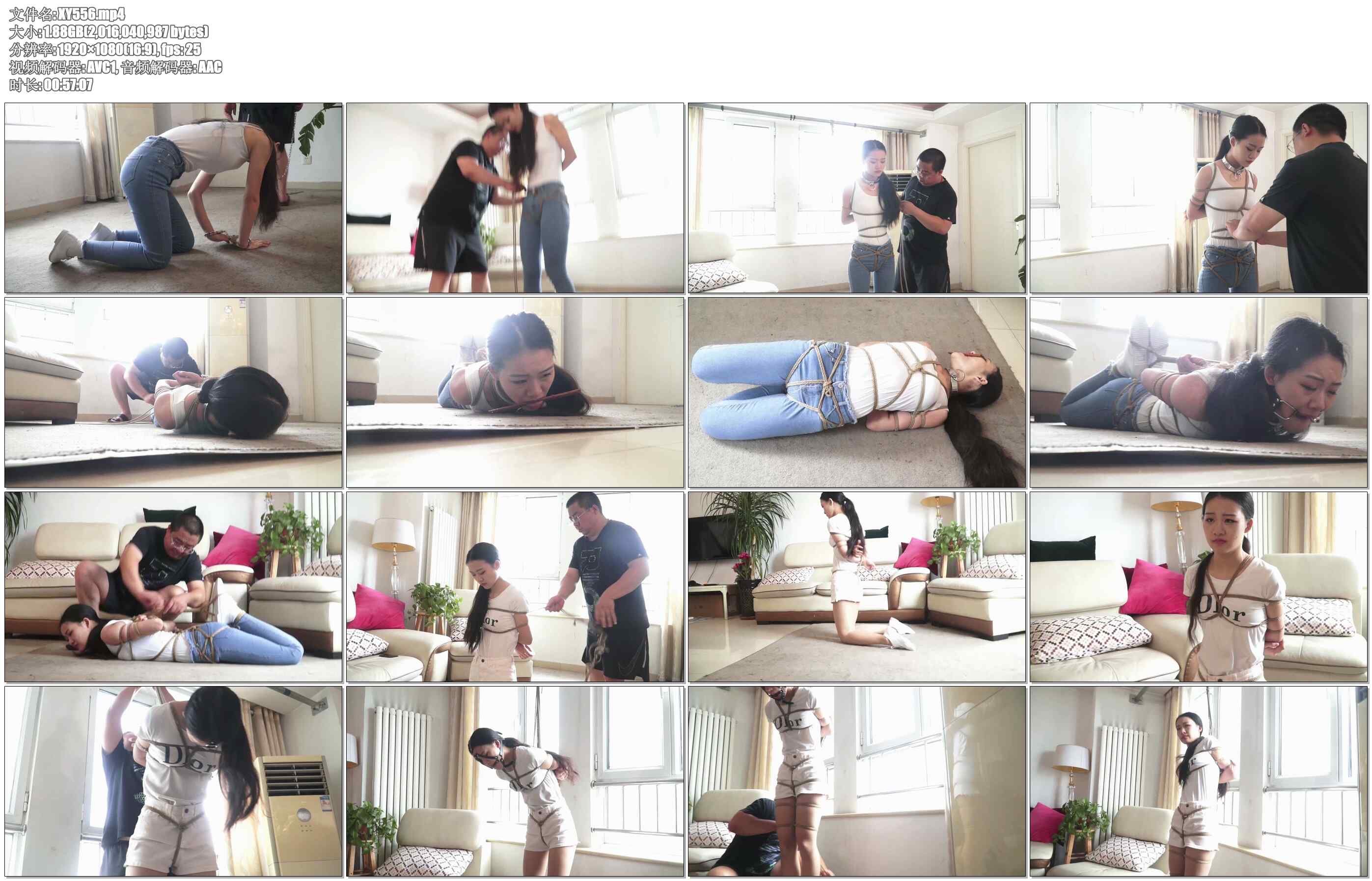 【逍遥】清纯妹子依然 牛仔裤手铐项圈爬行K9 然后驷马口枷 吊绑 马具口球挣扎 时间一小时