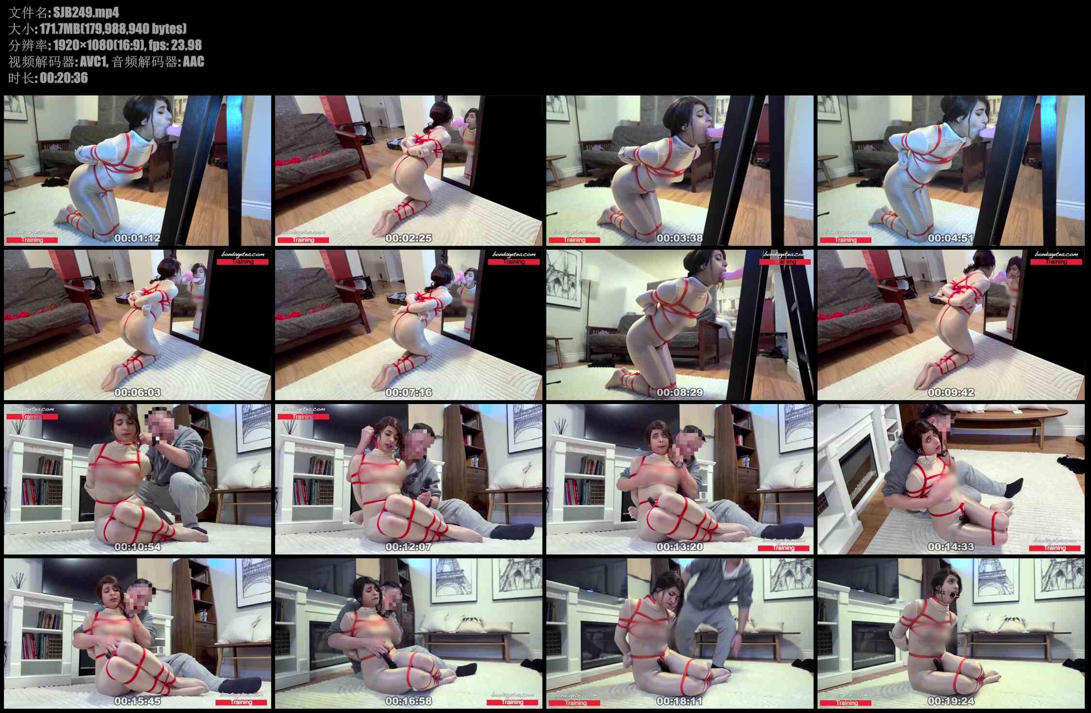 【绳精病】连体尼龙紧身衣日常训练之紧缚口舌与夹棒练习